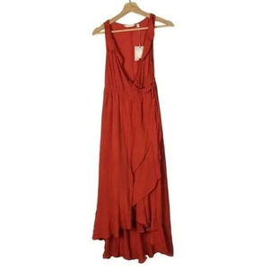 A. Glow Maternity Red Orange Wrap Flounce Maxi Dress S